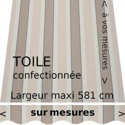 Toile rayée de la collection Hardelot, (grège et gris foncé) avec lambrequin vague