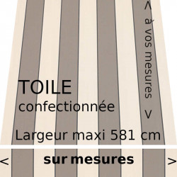 Toile rayée de la collection Sienne grège. Lambrequin droit