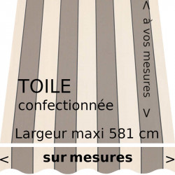 Toile rayée de la collection Sienne grège. Lambrequin vague