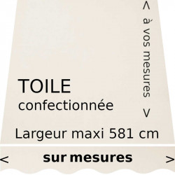 Toile acrylique unie couleur blanc écrue confectionnée à vos mesures avec lambrequin de forme vague