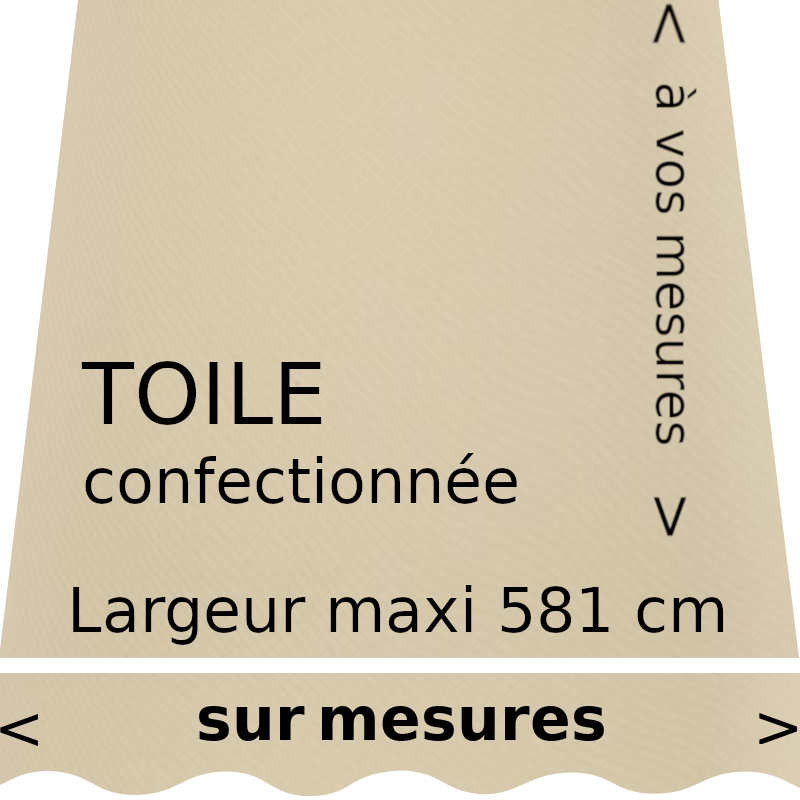 Toile acrylique unie couleur ivoire (RAL 1014) confectionnée à vos dimensions avec lambrequin de forme vague.