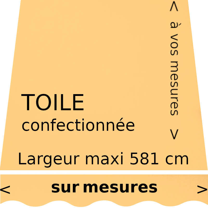 Toile unie couleur jaune paille (RAL 1023) avec lambrequin en forme de vague : votre toile aux dimensions de votre store