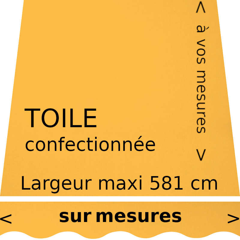 Toile unie couleur jaune (RAL 1003) confectionnée à vos dimensions avec lambrequin en forme de vague