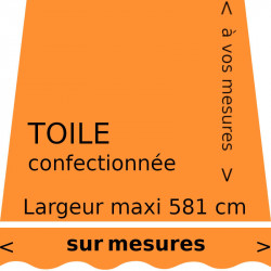 Toile unie couleur mandarine (RAL 2011) et son lambrequin en forme de vague. Aux dimensions de votre store.