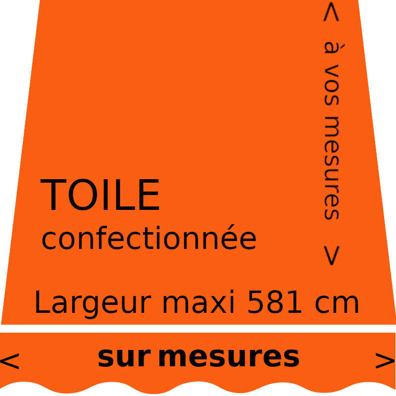 Toile unie couleur orange (RAL 2004) et son lambrequin en forme de vague. Choisissez vos dimensions.