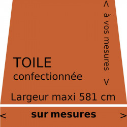 Toile unie couleur safran (RAL 2010) et son lambrequin de forme droite. Personnalisés à vos mesures.