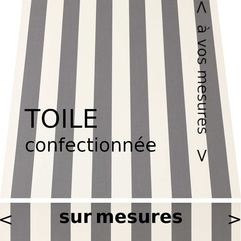 Toile rayée classique, avec rayures égales, blanches et grises. Lambrequin droit.