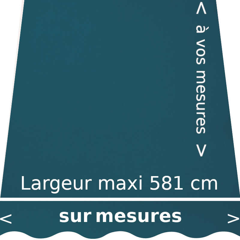 Toile acrylique unie bleue Paon (RAL 5025 gentiane nacrée) et son lambrequin en forme de vague