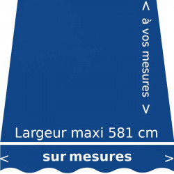 Toile acrylique couleur bleue océan (RAL 5002 bleu outre-mer) et sur lambrequin de forme vague. Aux dimensions de votre store.