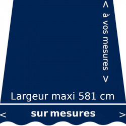 Toile unie couleur bleu marine (RAL 5013 bleus cobalt ) et son lambrequin en forme de vague. Fabriquée aux dimensions de votre s