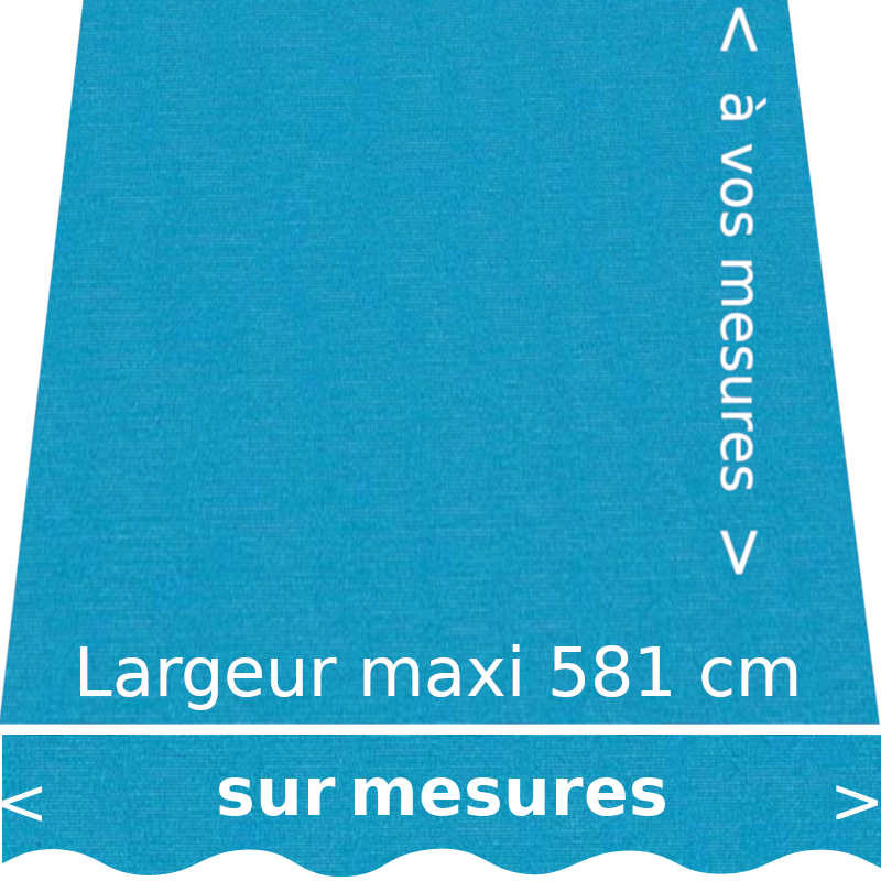 Toile de store couleur unie bleu azur (bleu clair) et lambrequin en forme de vagues Toile de store couleur unie bleu azur (bleu clair) et lambrequin en forme de vagues