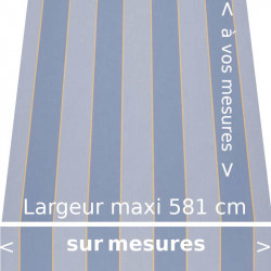 Toile acrylique rayée fantaisie collection Sienne Bleu avec lambrequin droit