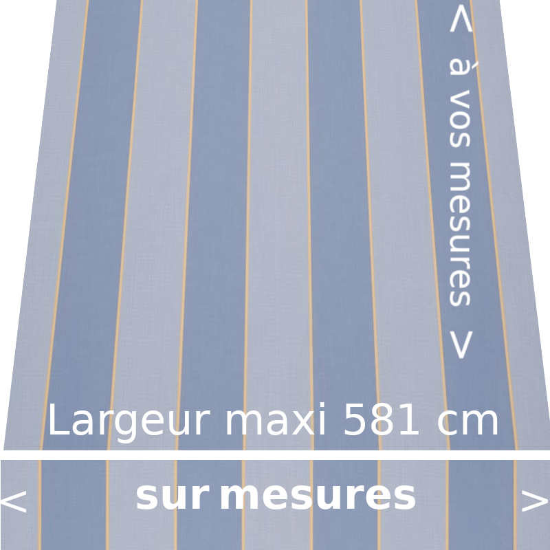 Toile acrylique rayée fantaisie collection Sienne Bleu avec lambrequin droit