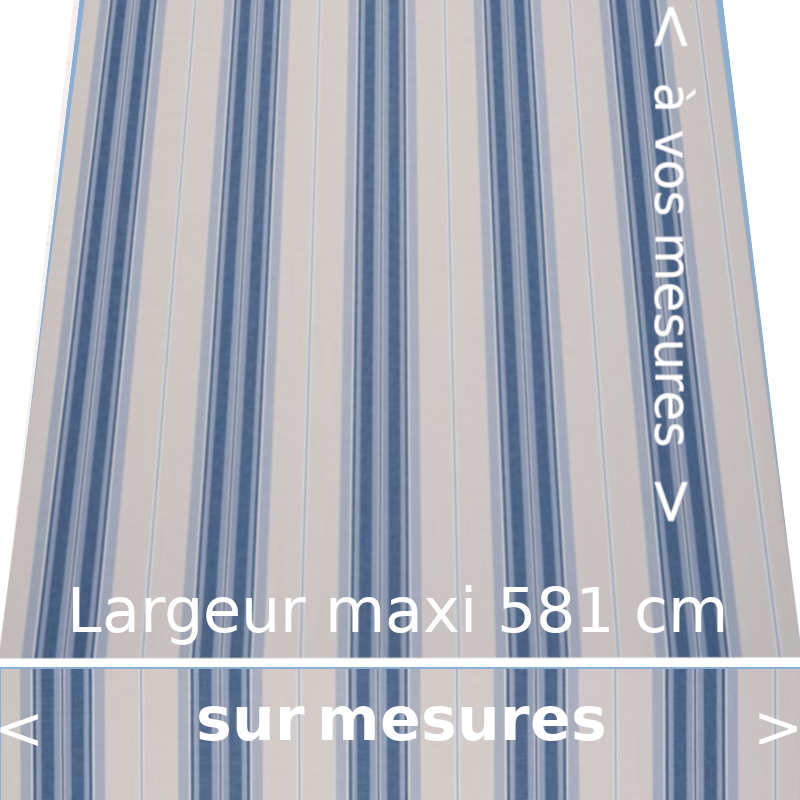 Toile acrylique rayée collection Rome bleu : à vos dimensions de store avec lambrequin droit