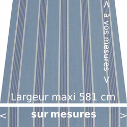 Toile acrylique rayée collection Manosque bleu avec lambrequin de forme droite conçue aux dimensions de votre store