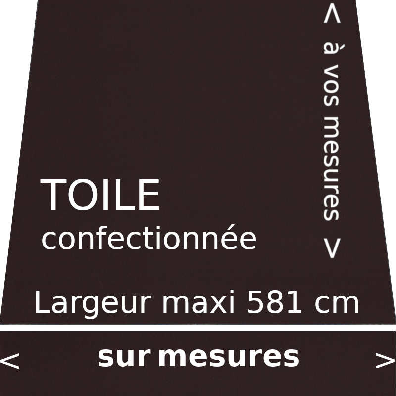 Toile unie couleur chocolat pour store banne avec son lambrequin de forme droite