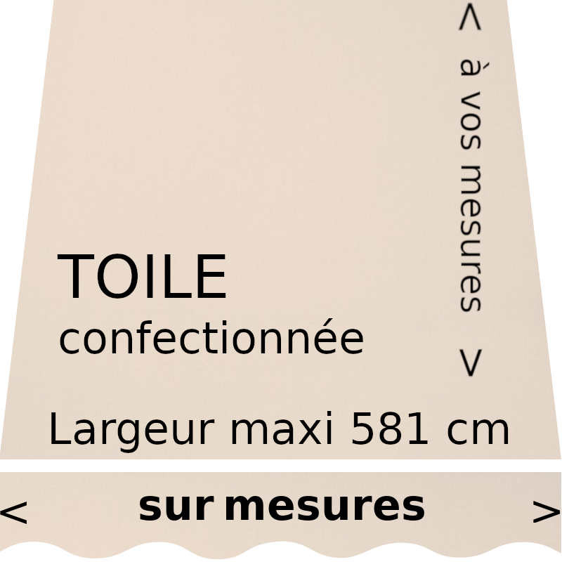 Toile unie couleur grège pour store banne et son lambrequin en forme de vague.