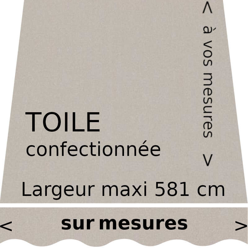 Toile unie couleur argile (gris soie) (RAL 7044) et lambrequin en forme de vague.