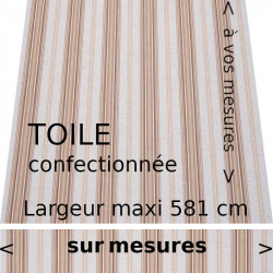 Toile acrylique rayée modèle Davos (grège et grège foncé) et lambrequin droit