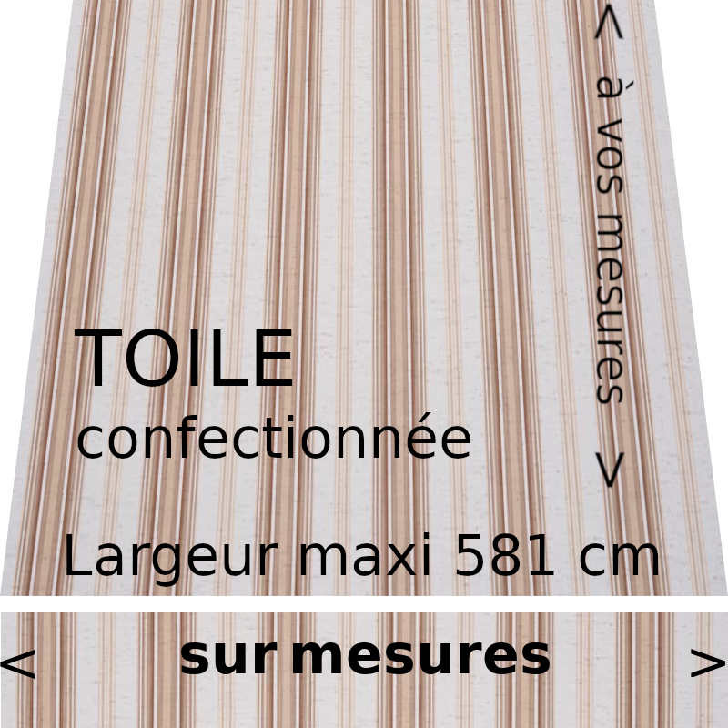 Toile acrylique rayée modèle Davos (grège et grège foncé) et lambrequin droit