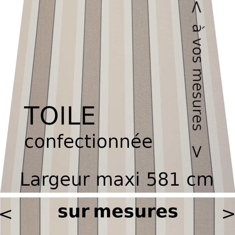 Toile rayée de la collection Hardelot, (grège et grège foncé) avec lambrequin droit