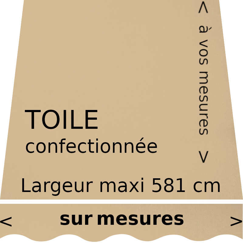 Toile couleur Beige Dune confectionnée sur mesures avec lambrequin vague.