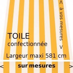 Toile classique à rayures égales blanc et jaune confectionnée avec son lambrequin droit