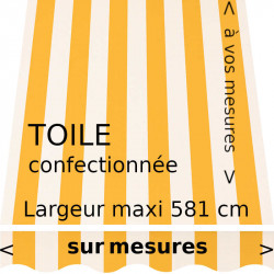 Toile classique à rayures égales blanc et jaune confectionnée avec son lambrequin forme de vague