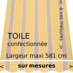 Toile collection Manosque jaune et son lambrequin vague. Confectionnée aux dimensions de votre store.