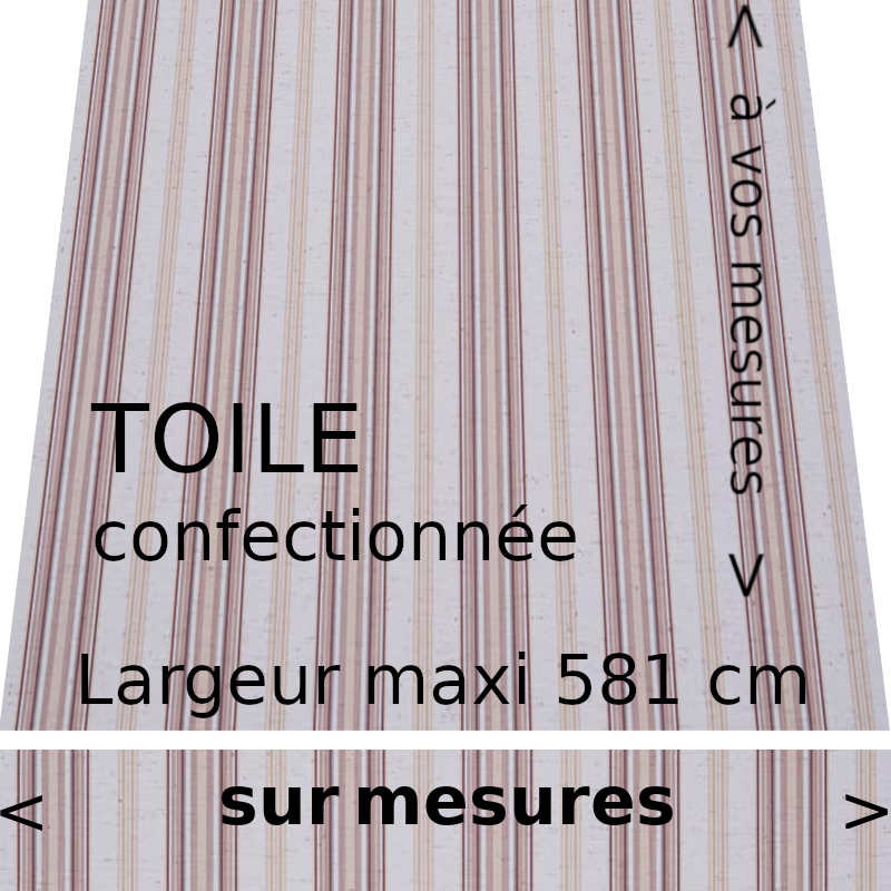 Toile acrylique rayures fantaisies pour store banne collection Davos (rouge bordeaux, grège, ocre) et son lambrequin droit