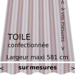 Toile acrylique pour store banne à rayures fantaisistes collection Davos (rouge bordeaux, grège, ocre) et son lambrequin droit